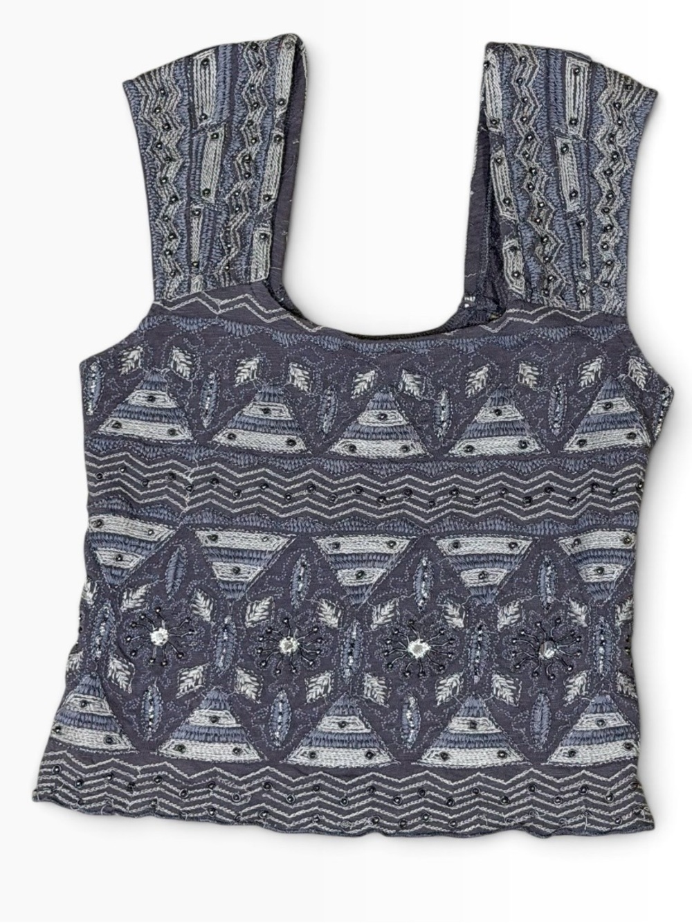 Free People Blue Gray Embroidered Beaded Tank Top
